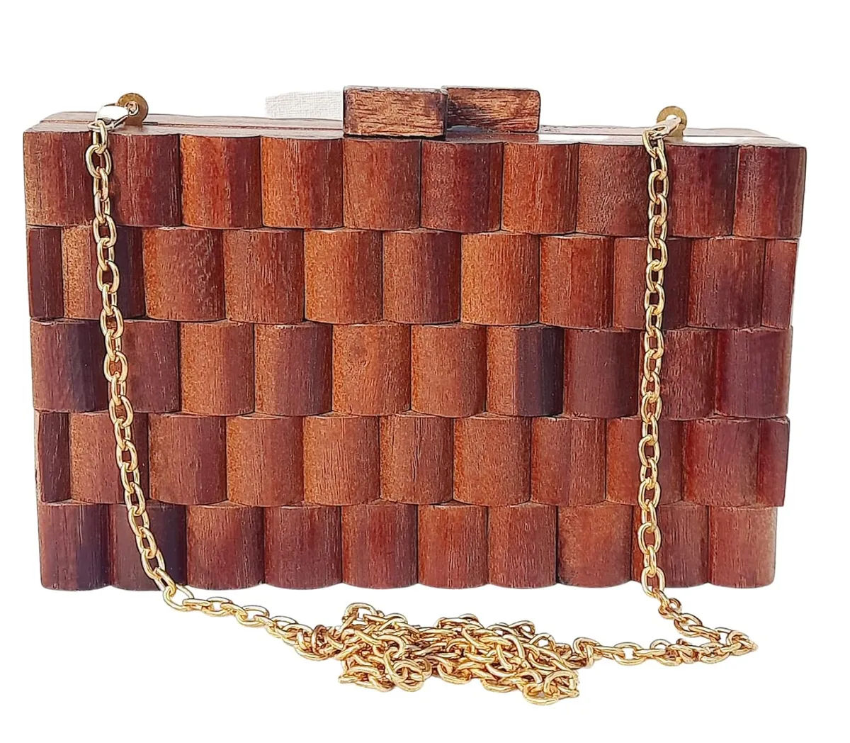 Anika Brown Wooden Slim Rectangular Clutch Bag